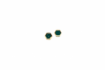 hexagon earrings with golden lines six medium clayometry