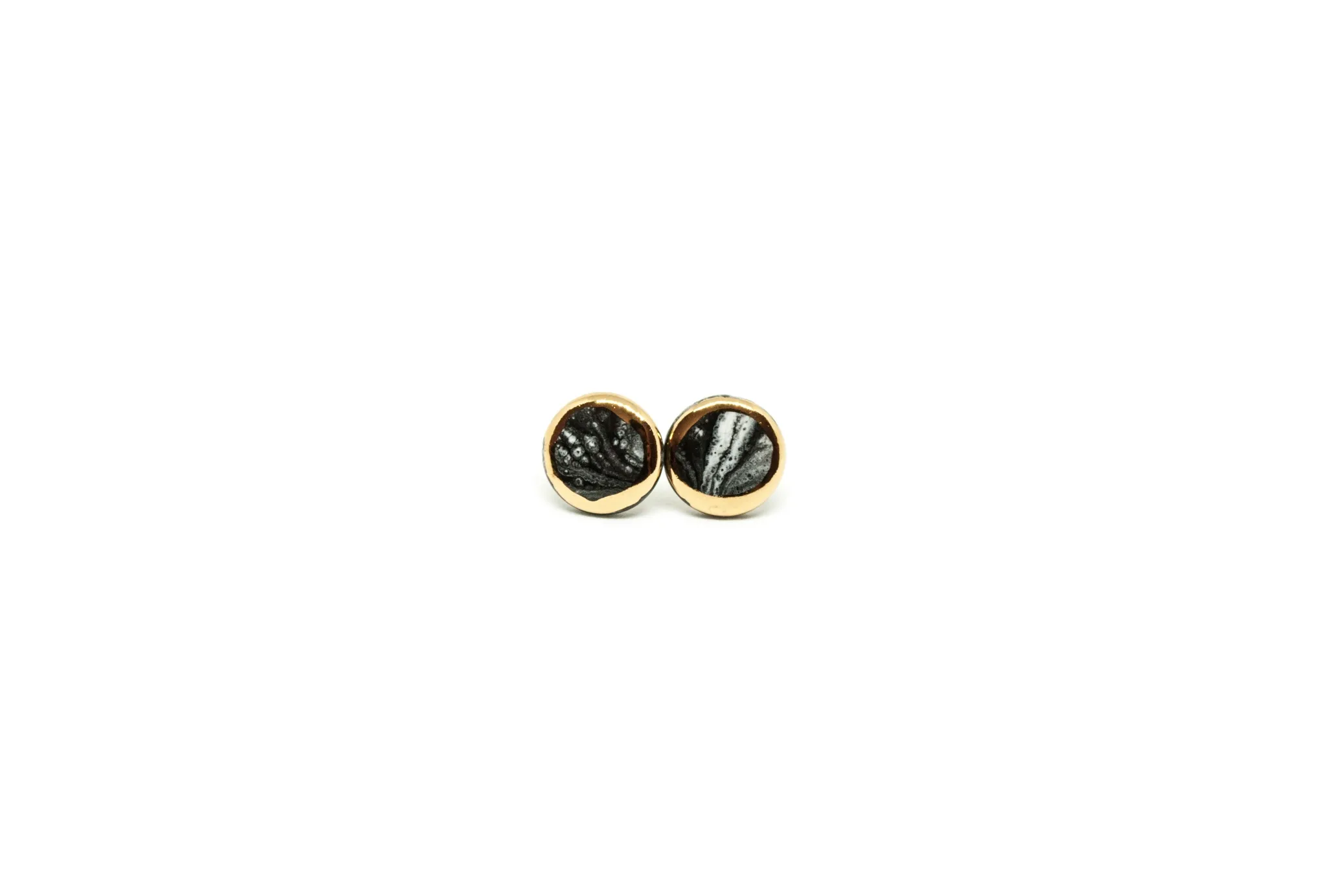 marble earrings with gold marble b&w clayometry