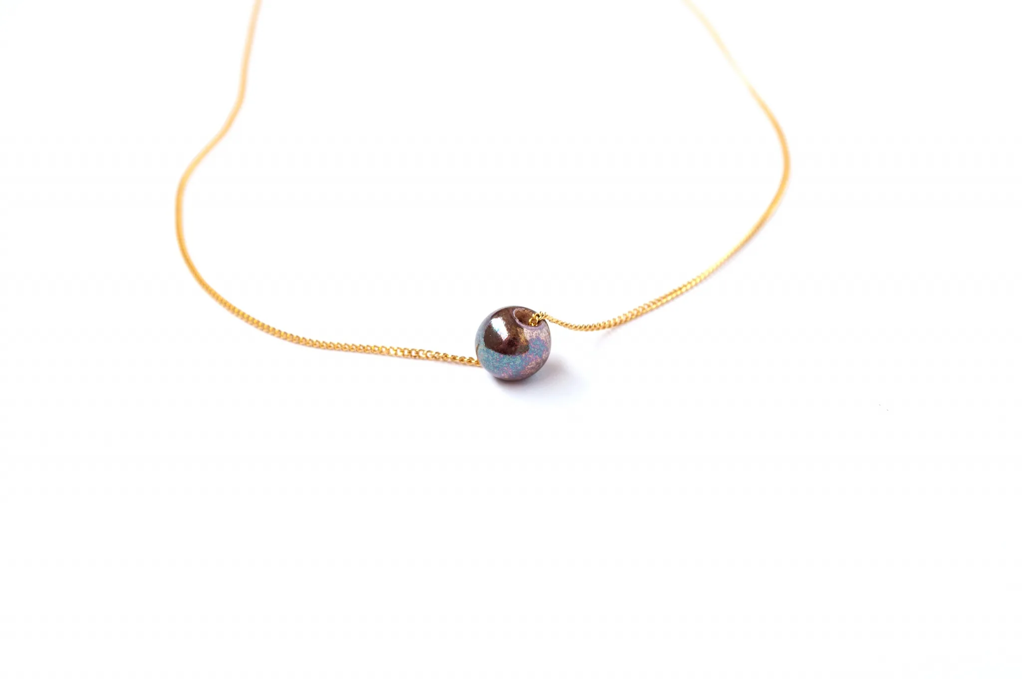 minimalist ceramic chain necklace sphere clayometry
