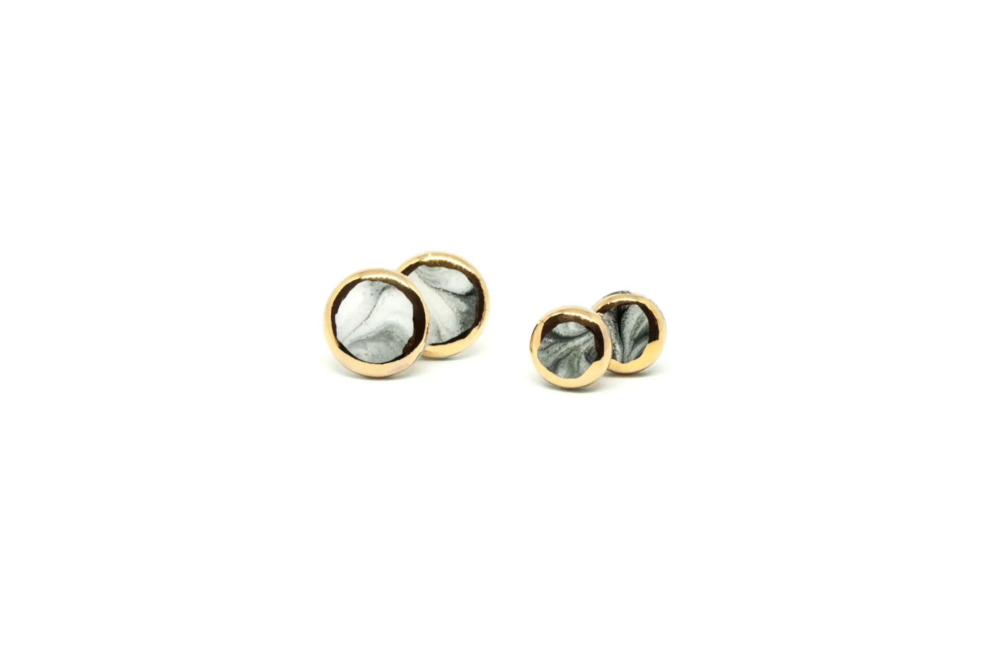 marble earrings with gold marble b&w clayometry