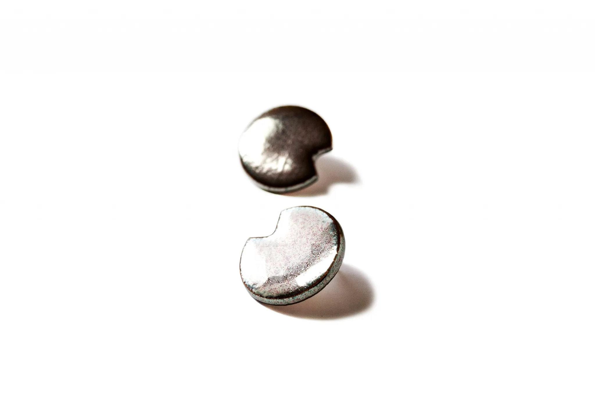 shiny round ceramic earrings packman clayometry