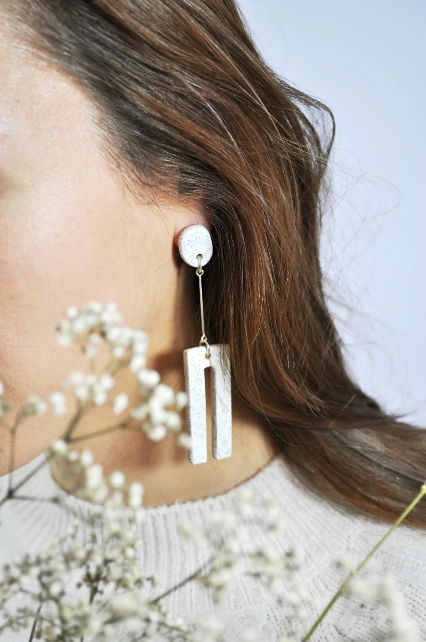asymmetrical and stylish earrings dingle-dangle different clayometry