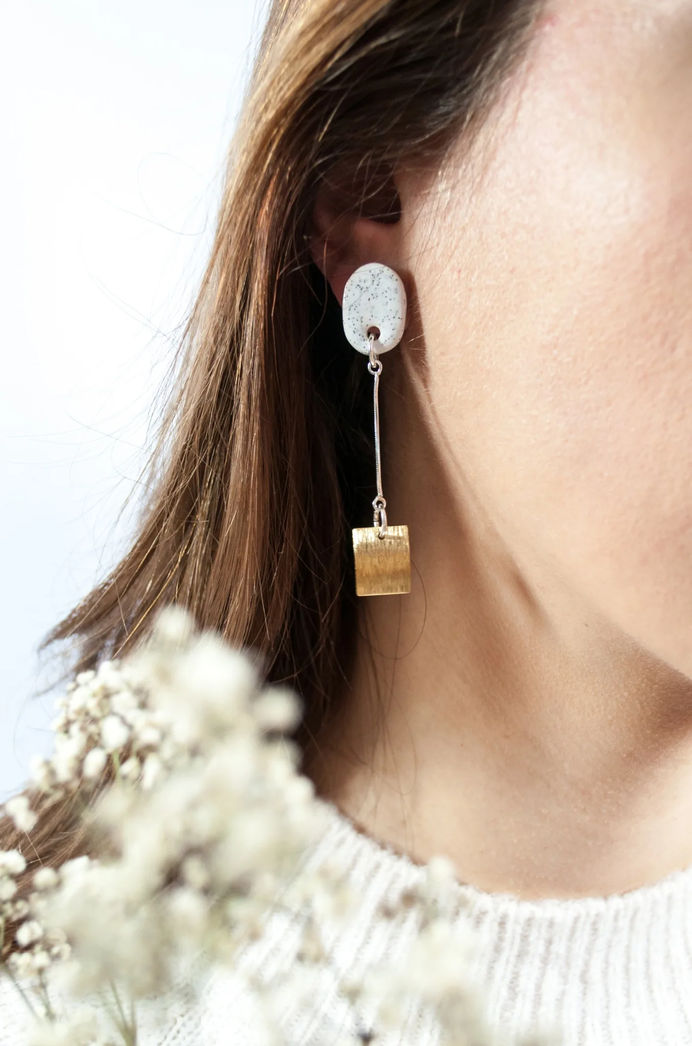 asymmetrical and stylish earrings dingle-dangle different clayometry