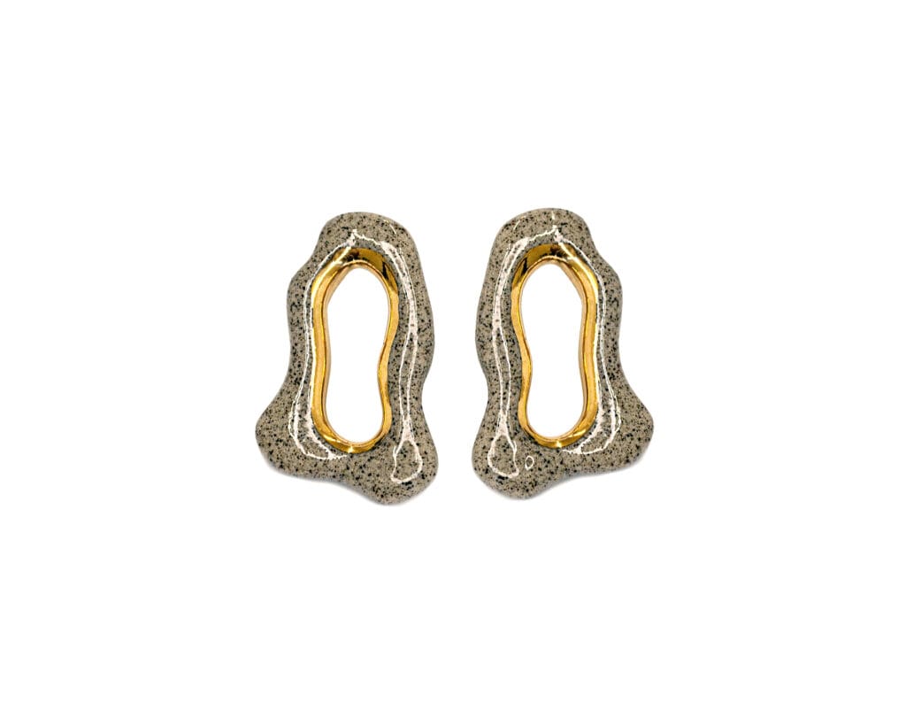 wavy-handmade-ceramic-earrings-gold-lustre-front-view