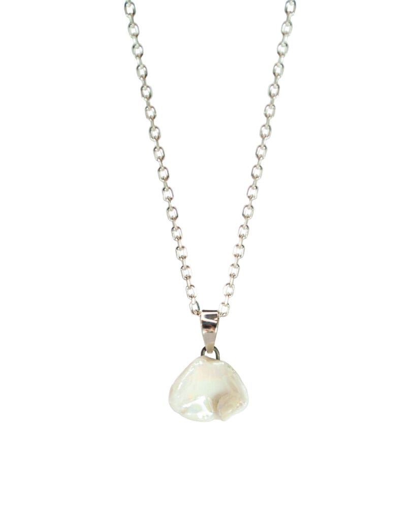 White Matter Small ceramic pendant necklace in white porcelain with mother of pearl luster finish, front view